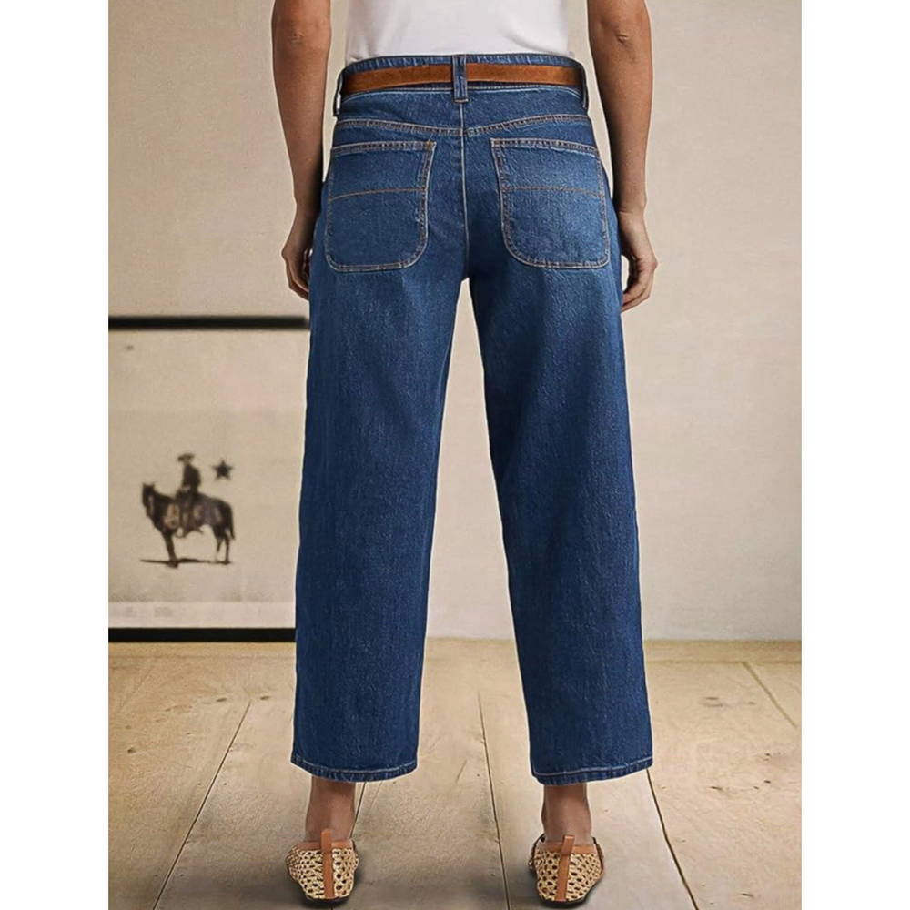 Flamingals Women’s High Rise Wide Leg Crop Jeans Barrel Leg Stretchy Baggy M - Picture 3 of 8